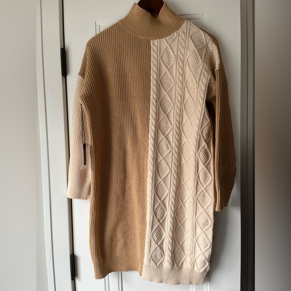 NWT Callahan Tess Turtleneck Color Block Nude Comfy Layering Cable Knit Dress - Picture 6 of 8